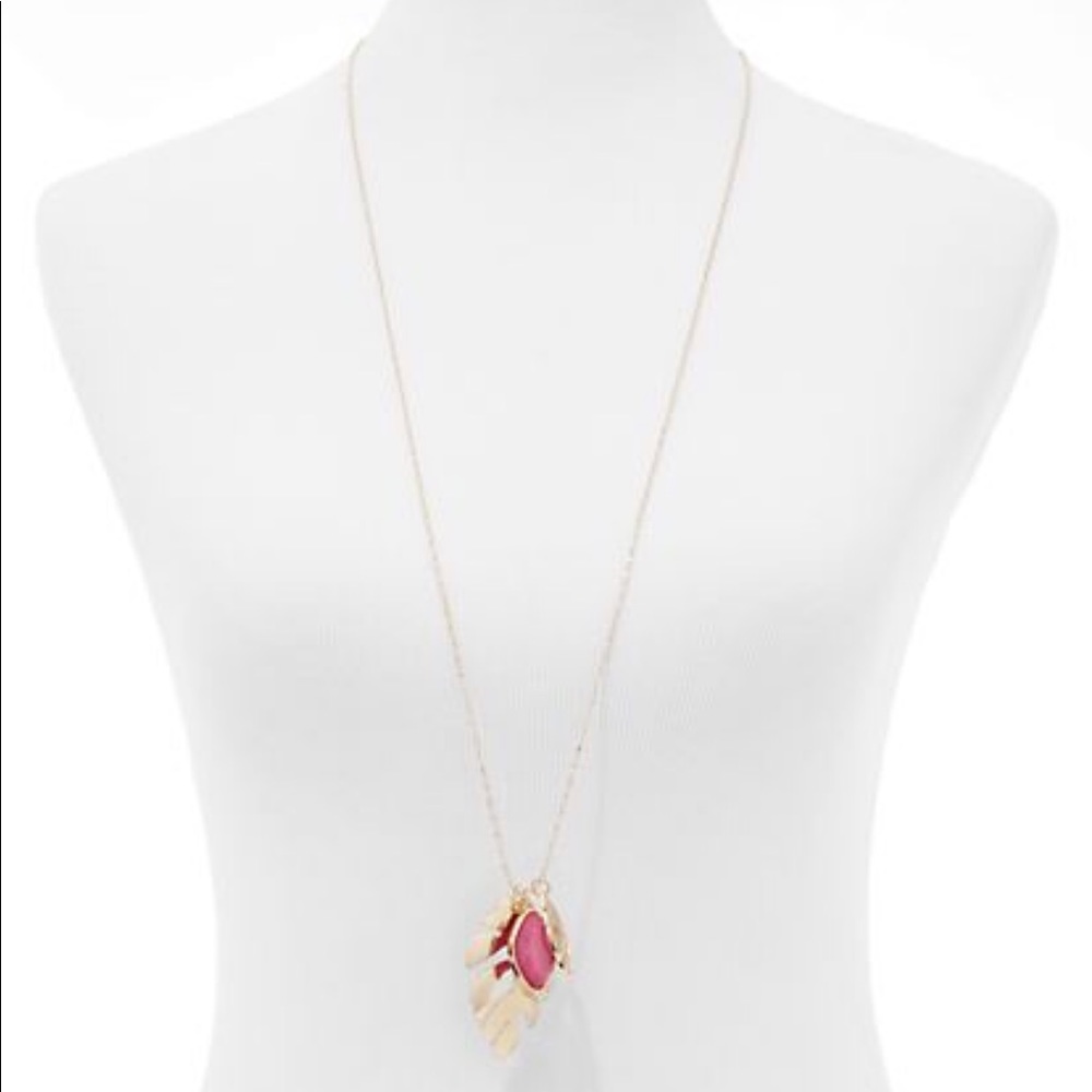 Pink  palm leaf long statement necklace - Picture 2 of 4